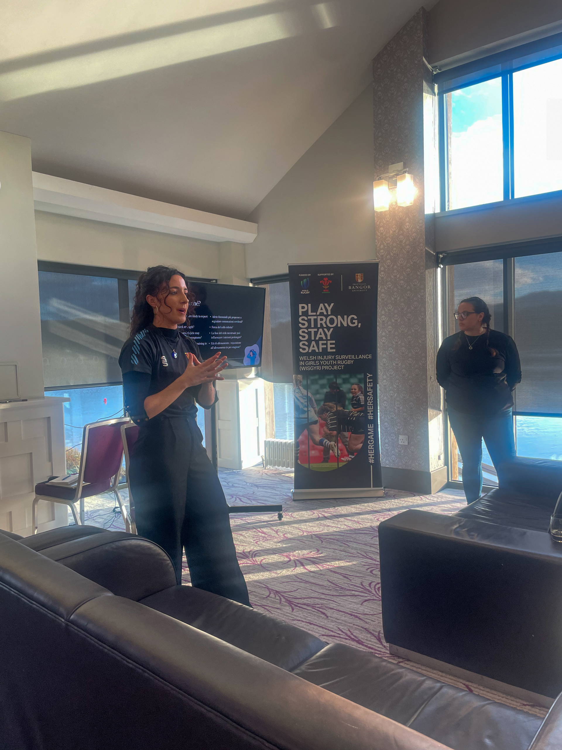Seren doing a workshop on concussion during the Women's Six Nations Rugby Tournaments
